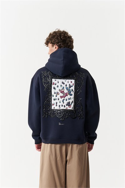 Baroque Bloom Oversize Erkek Sweatshirt Lacivert