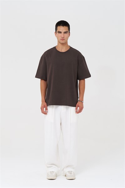 Basic Oversize Tişört Erkek /04 Kahverengi