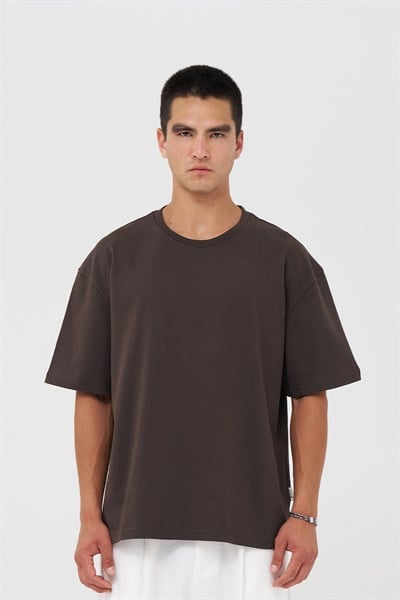 Basic Oversize Tişört Erkek /04 Kahverengi