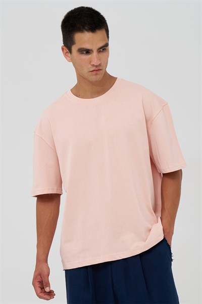 Basic Oversize Tişört Erkek /04 Pembe