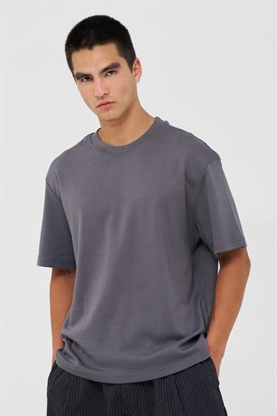 Basic Relaxed Fit Tişört Erkek /03 Füme