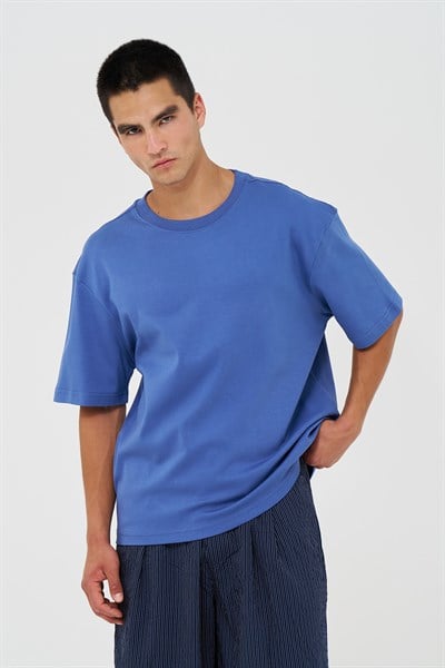 Basic Relaxed Fit Tişört Erkek /03 İndigo