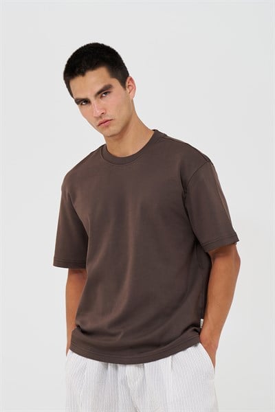 Basic Relaxed Fit Tişört Erkek /03 Kahverengi
