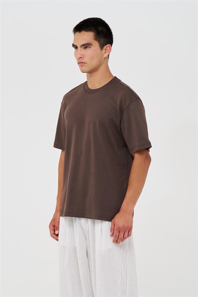Basic Relaxed Fit Tişört Erkek /03 Kahverengi