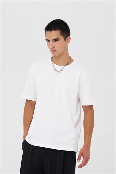 Basic Slim Fit Tişört Erkek /01 Ekru