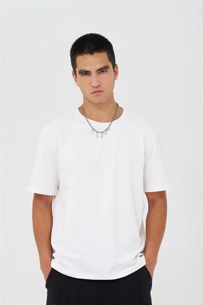 Basic Slim Fit Tişört Erkek /01 Ekru