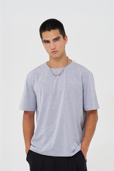 Basic Slim Fit Tişört Erkek /01 Gri