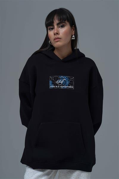 Be Good To Yourself Oversize Sweatshirt Kadın Siyah