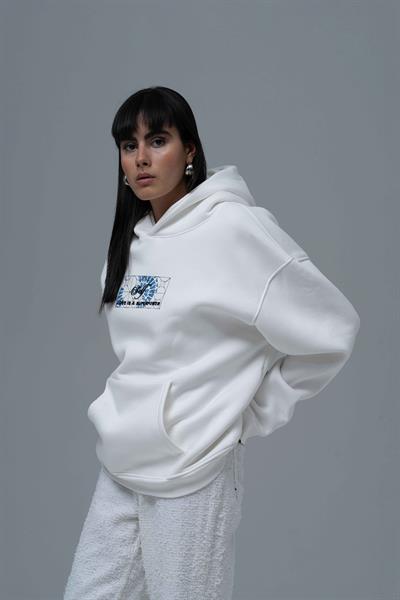Be Good To Yourself Oversize Sweatshirt Kadın Ekru