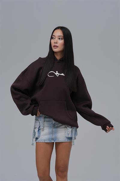 Calligraphy Carpet Oversize Sweatshirt Kadın Kahverengi