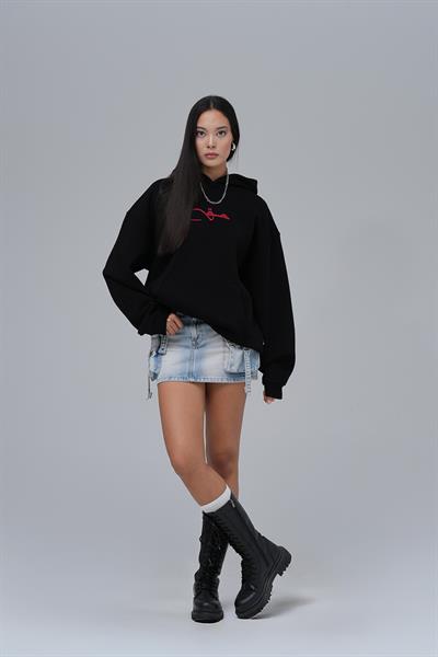 Calligraphy Carpet Oversize Sweatshirt Kadın Siyah