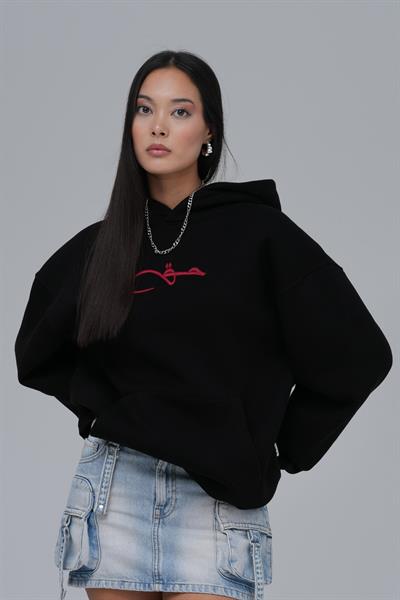 Calligraphy Carpet Oversize Sweatshirt Kadın Siyah