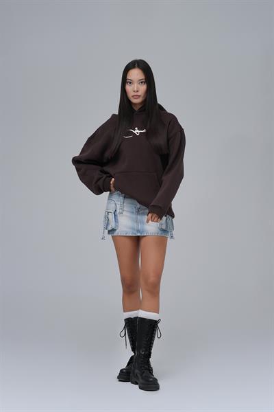 Calligraphy Carpet Oversize Sweatshirt Kadın Kahverengi