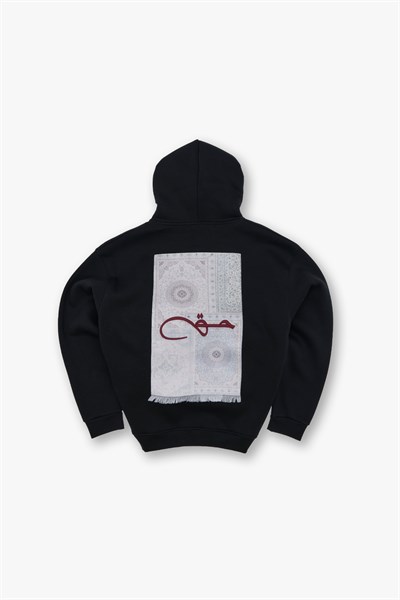 Calligraphy Carpet Oversize Sweatshirt Kadın Siyah