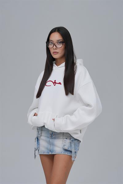 Calligraphy Carpet Oversize Sweatshirt Kadın Ekru