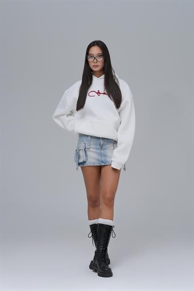 Calligraphy Carpet Oversize Sweatshirt Kadın Ekru