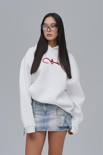 Calligraphy Carpet Oversize Sweatshirt Kadın Ekru