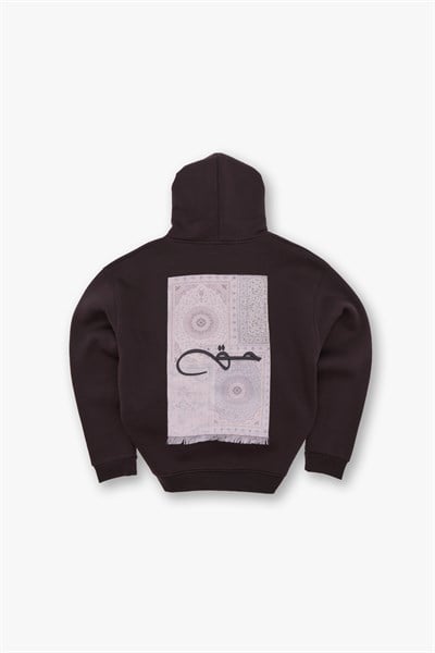 Calligraphy Carpet Oversize Sweatshirt Kadın Kahverengi