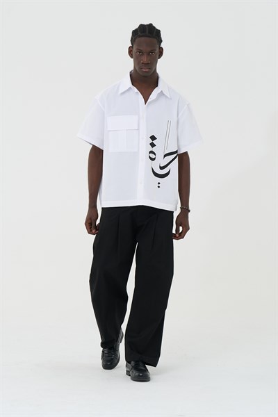 Calligraphy Flow Oversize Erkek Gömlek Beyaz
