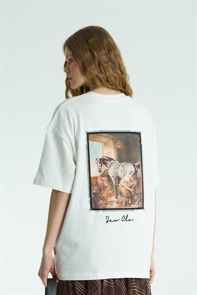 Canvas Relic Oversize Kadın Tişört Ekru