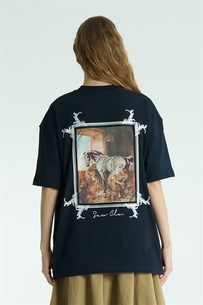 Canvas Relic Oversize Kadın Tişört Lacivert