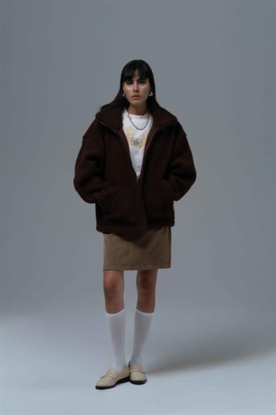 Classic Haven Oversize Welsoft Ceket Kadın Kahverengi