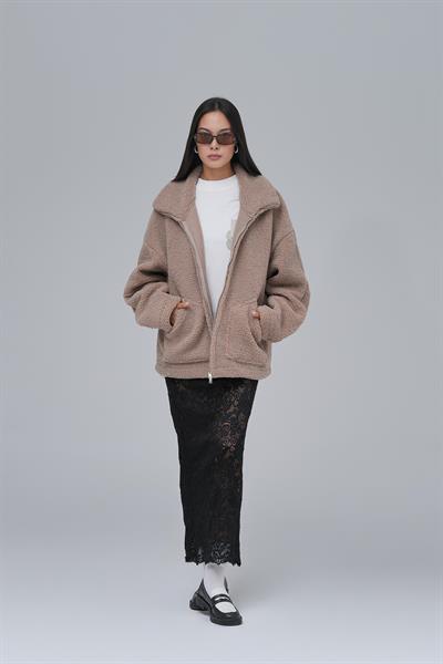 Classic Haven Oversize Welsoft Ceket Kadın Vizon