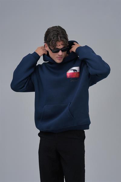 Crow of Transformation Oversize Sweatshirt Erkek İndigo