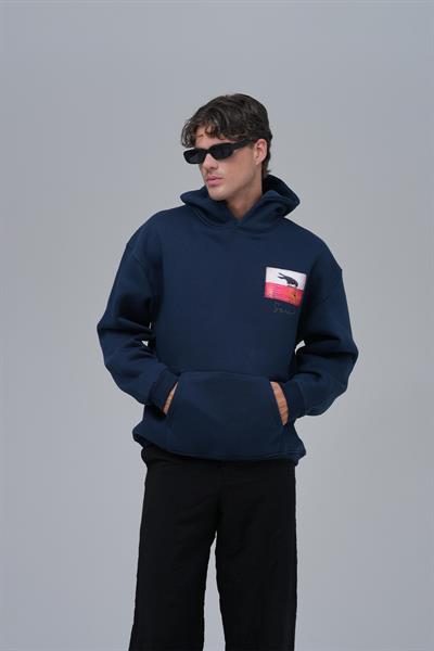 Crow of Transformation Oversize Sweatshirt Erkek İndigo