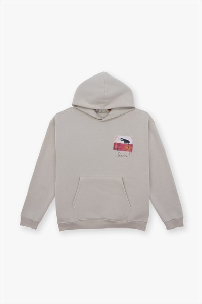 Crow of Transformation Oversize Sweatshirt Kadın Stone