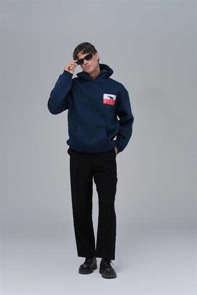 Crow of Transformation Oversize Sweatshirt Erkek İndigo