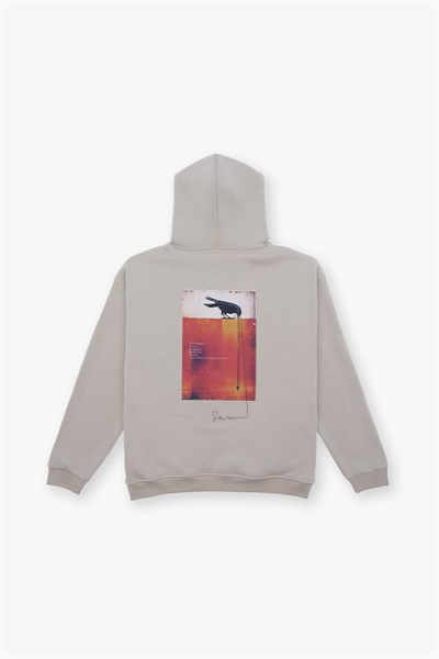 Crow of Transformation Oversize Sweatshirt Kadın Stone