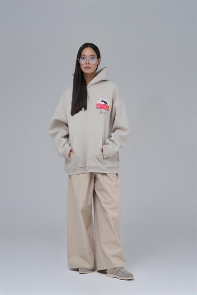 Crow of Transformation Oversize Sweatshirt Kadın Stone