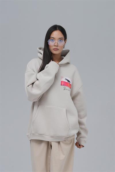 Crow of Transformation Oversize Sweatshirt Kadın Stone