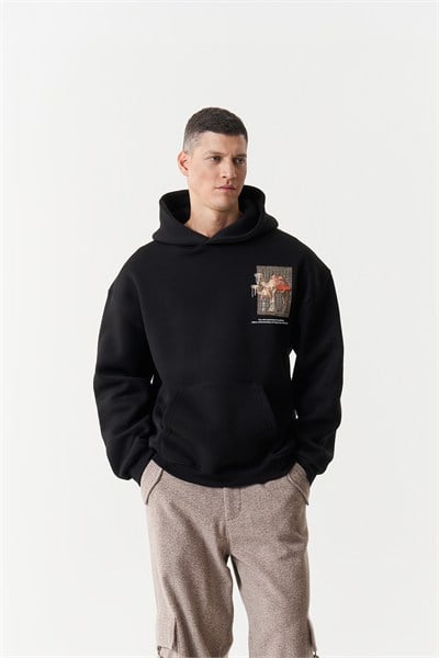 Desert Echo Oversize Erkek Sweatshirt Siyah