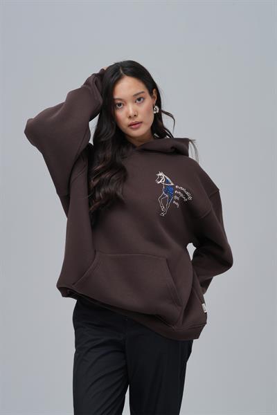 Design Story Fading Echoes Oversize Sweatshirt Kadın Kahverengi