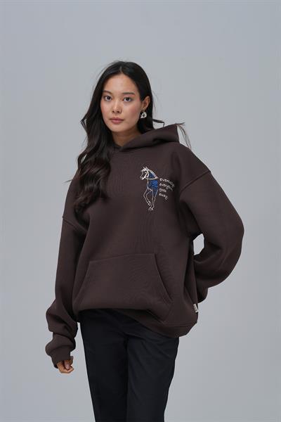 Design Story Fading Echoes Oversize Sweatshirt Kadın Kahverengi