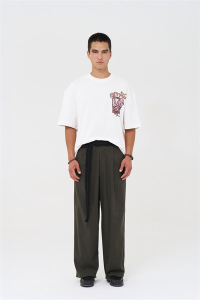 Folk Drapery Oversize Erkek Tişört Ekru