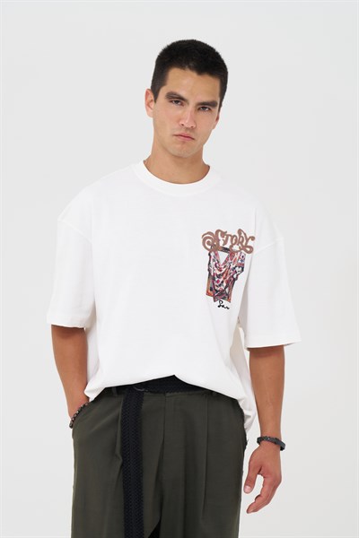 Folk Drapery Oversize Erkek Tişört Ekru