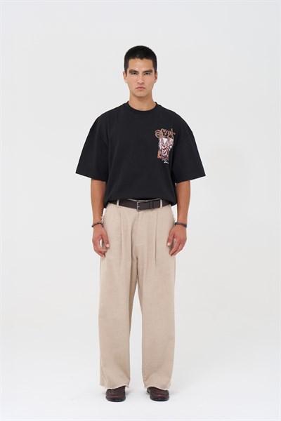 Folk Drapery Oversize Erkek Tişört Siyah