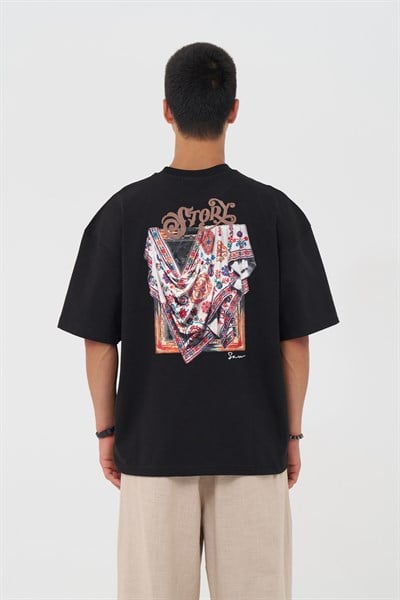 Folk Drapery Oversize Erkek Tişört Siyah