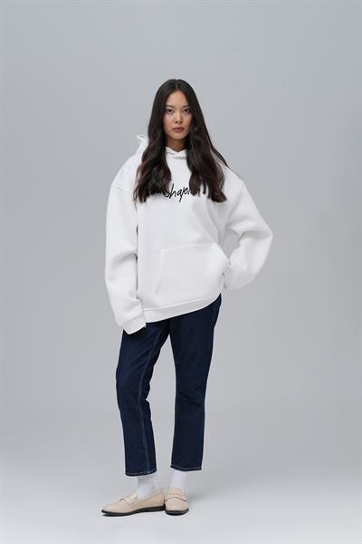 Frames of Laughter Oversize Sweatshirt Kadın Ekru