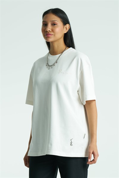 Glyph Oversize Kadın Tişört Ekru
