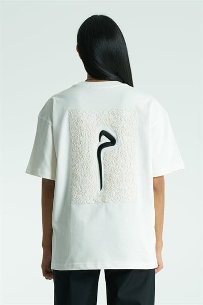 Glyph Oversize Kadın Tişört Ekru