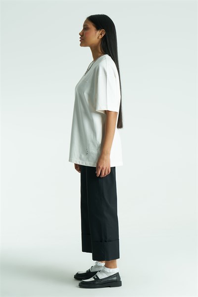 Glyph Oversize Kadın Tişört Ekru