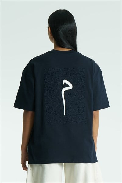 Glyph Oversize Kadın Tişört Lacivert