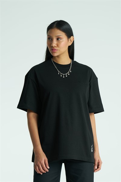 Glyph Oversize Kadın Tişört Siyah