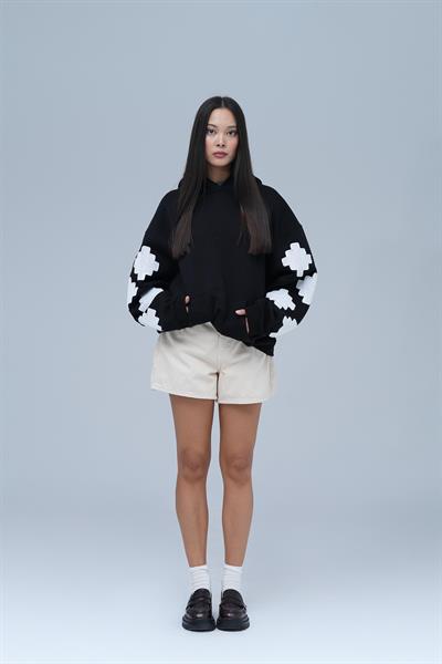 Heritage Geometry Oversize Sweatshirt Kadın Siyah