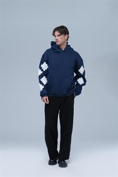 Heritage Geometry Oversize Sweatshirt Erkek İndigo