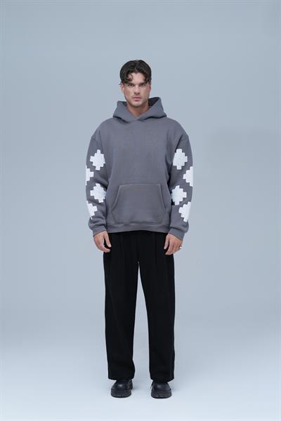 Heritage Geometry Oversize Sweatshirt Erkek Füme